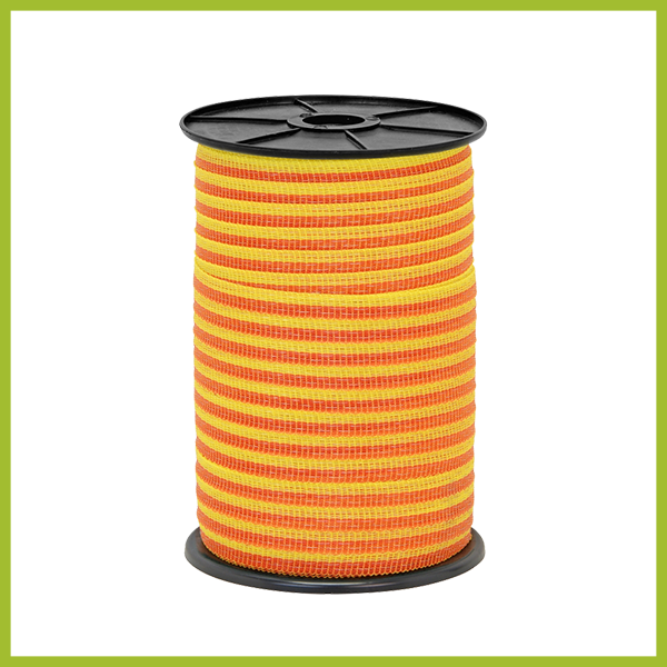 Villanypásztor Szalag 10 mm, rozsdamentes acél 4 x 0,16, 250m, sárga-narancs
